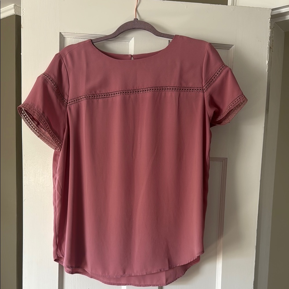 Elegant Pink Lace Trim Women's Top